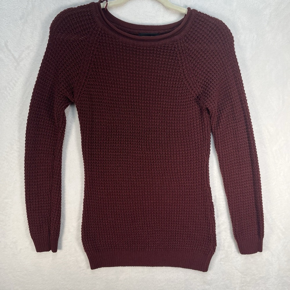 Ambiance Apparel Waffle Knit Long Sleeve Sweater Shirt Womens Medium Burgundy